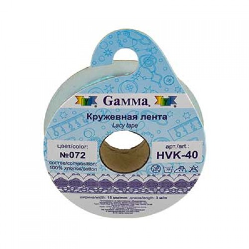 "Gamma"   кружевная лента   HVK-40   ФАСОВКА   15 мм  5 х  3 м  СК/Распродажа №001 белый