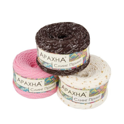 Пряжа ARACHNA "Sling Print"   100\% хлопок   6 шт. х  150 г ± 10 г  50 м ± 2 м № 027 горошек_пыльная роза