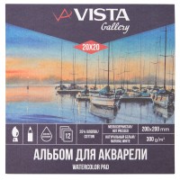 "VISTA-ARTISTA"   WCCH-2020   Альбом для акварели 25\% хлопок   300 г/м2  20 х  20 см  склейка с одной стороны   12 л. "Штиль" мелкозернистая