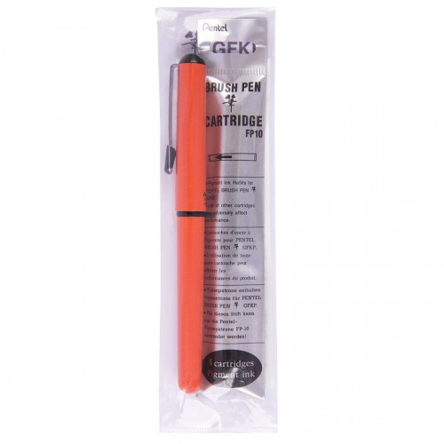 "Pentel"   Ручка-кисть для каллиграфии Pocket Brush Pen, черные чернила GFKPF-AX оранжевый корпус, черные чернила