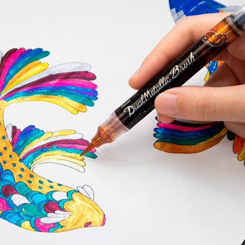 "Pentel"   Маркер-кисть с кнопкой подкачки чернил XGFH в блистере   1-10 мм   кисть XGFH-DFX оранжевый+желтый металлик