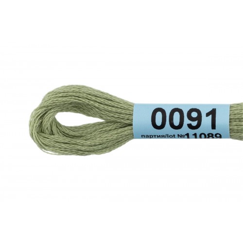 Нитки для вышивания "Gamma"    мулине  ( 0001-0206 )  100\% хлопок   24 x  8 м №0091 св-сер-зеленый