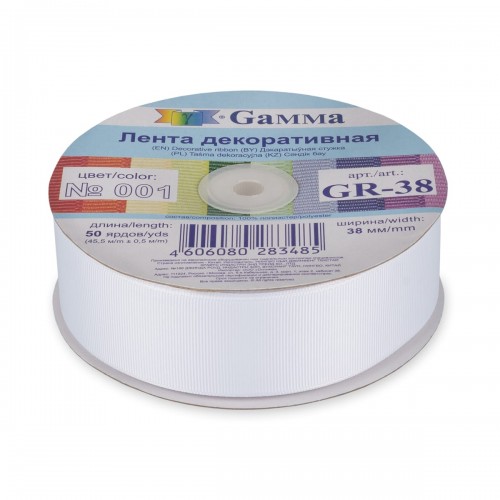 "Gamma"   репсовая лента   GR-38   38 мм  1.1/2 "  45.5 м №001 белый