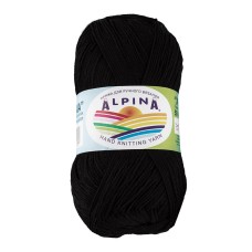 Пряжа ALPINA "XENIA"   100\% мерсеризованный хлопок   10 шт. х  50 г  240 м ± 10 м №002 ЧЕРНЫЙ