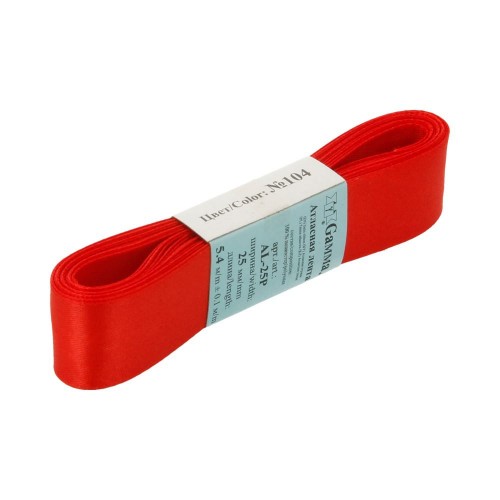 Лента атласная 25 мм ( 1 ")  "Gamma"   AL-25P   ФАСОВКА   5 x  5.4 м №104 т.красный