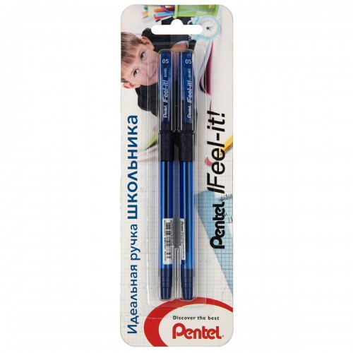 "Pentel"   Набор ручка шариковая Feel it!, металлич. наконечник, 3-х гран. зона захвата, в блистере  d 0.5 мм  2 шт. XBX485-CC цвет чернил: синий