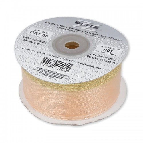Лента капроновая 38 мм ( 1 1/2 ")  "BLITZ"   ORT-38   25 м ± 1 м №097 св. персиковый/золото
