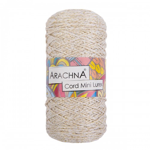 Пряжа ARACHNA "Cord Mini Lurex"   90\% полиэфир, 10\% люрекс   3 шт. х  75 г ± 10 г  200 м ± 10 м №01 белый-золото