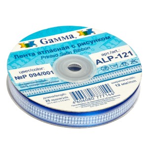 Лента атласная 12 мм ( 1/2 ")  "Gamma"   ALP-121   с рисунком   22.8 м ± 0.5 м O29/118 св.бежевый/св.коричневый