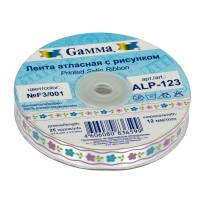 Лента атласная 12 мм ( 1/2 ")  "Gamma"   ALP-123   с рисунком   22.8 м ± 0.5 м O5/121 орнамент/св.охра