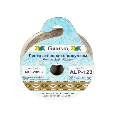 Лента атласная 12 мм ( 1/2 ")  "Gamma"   ALP-123   с рисунком   ФАСОВКА   5 x  3 м S5/075  "Весна"/кремовый