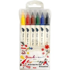 "Pentel"   Набор 2-х сторонних брашпенов Pentel Brush Sign Pen Twin в пластиковой упак.   2.9 мм   6 цв.  пулевидный SESW30C-6