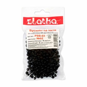 Бусина "Zlatka"   на нити под жемчуг   пластик   PSB-03   5 мм  5 х  3 м ± 0.03 м №02 черный