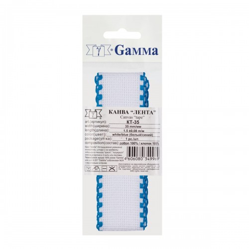 Канва KT- 35   "Gamma"   "лента"  Aida №14   100\% хлопок   35 мм  1.5 м  5 шт белый/синий