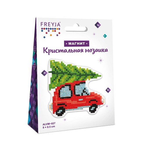 Кристальная (алмазная) мозаика  "ФРЕЯ" ALVM-027   магнит "Везу елочку" 9 х 8.5 см