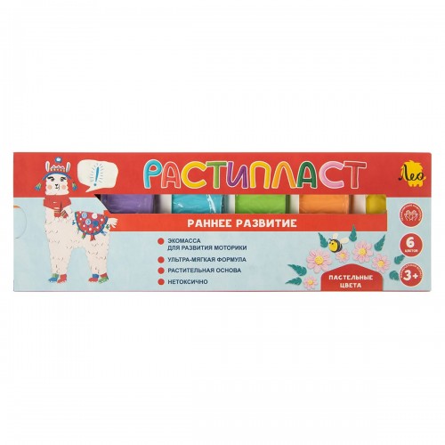 "Лео"   "Расти"   Пластилин растительный "РАСТИпласт". Пастельные цвета   LRPP-0106   120 г ( в картонной упаковке )  6 цв. .