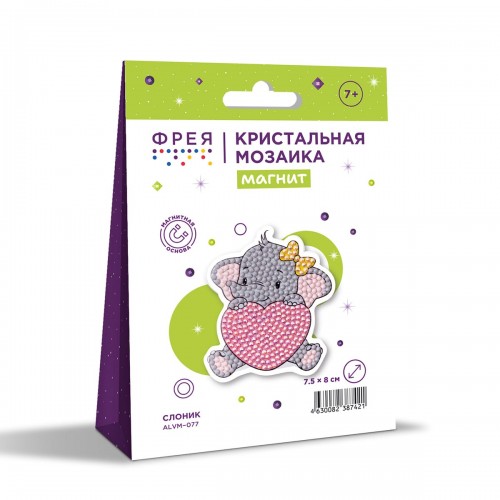 Кристальная (алмазная) мозаика  "ФРЕЯ" ALVM-077   магнит "Слоник" 7.5 х 8 см
