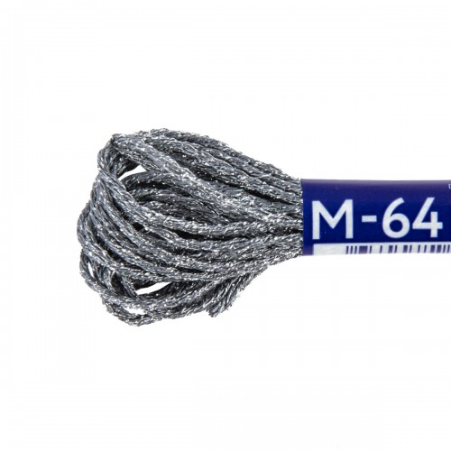 Нитки для вышивания "Gamma"   мулине NM   металлик   100\% полиэстер   12 x  6 м M-64 серый/серебристый