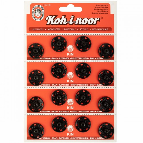 Кнопка пришивная "KOH-I-NOOR"   10 (KIN1000 №8)   металл  d 21 мм  4 x  4 шт. черный