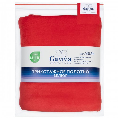 Ткань "Gamma"   Ворсовое полотно "Велюр"   ФАСОВКА   VELRN   94\% полиэстер, 6\% спандекс   150 х  185 см ± 5 см красный/red