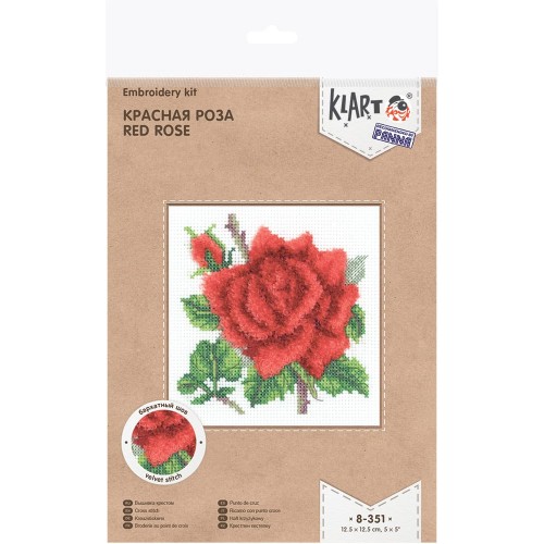 "Klart" набор для вышивания 8-351   "Красная роза" 12.5  х 12.5  см