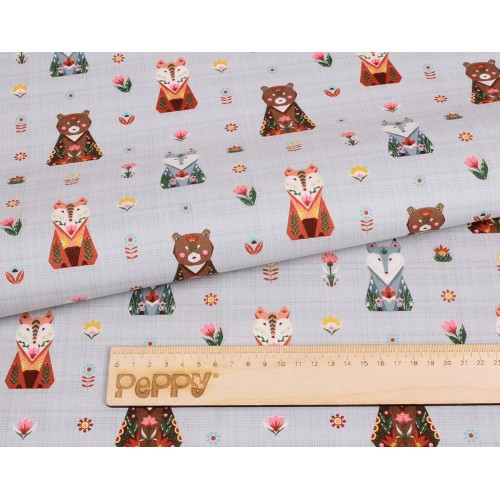 Ткань для пэчворка PEPPY   ЛЕСНЫЕ ЖИТЕЛИ   ФАСОВКА   50 x 55 см  146 г/кв.м ± 5   100\% хлопок ЛЖ-06 серый