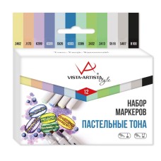 "VISTA-ARTISTA"   Style   Набор маркеров на спиртовой основе   SMA-12   0.7 мм - 7 мм   12 цв.  перо круглое/скошенное 01 - Пастельные тона