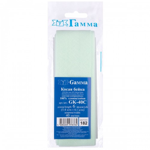 Косая бейка Х/Б   ФАСОВКА   "Gamma"   GK-40C   40 мм  5 х  5.4 м №182  св.св.голубой