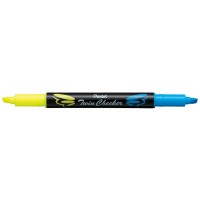 "Pentel"   Текстовыделители двухцветные Twin Checker   3.5 мм   перо скошенное   12 шт. SLW8-GS желтый-голубой
