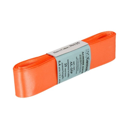 Лента атласная 25 мм ( 1 ")  "Gamma"   AL-25P   ФАСОВКА   5 x  5.4 м №125 красно-оранжевый