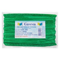 "Gamma"   тесьма декоративная "Самбоса"   GSL-201   13 мм  33 м ± 2 м  СК/Распродажа №090 ярко-зеленый
