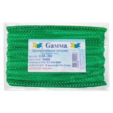 "Gamma"   тесьма декоративная "Самбоса"   GSL-201   13 мм  33 м ± 2 м  СК/Распродажа №090 ярко-зеленый