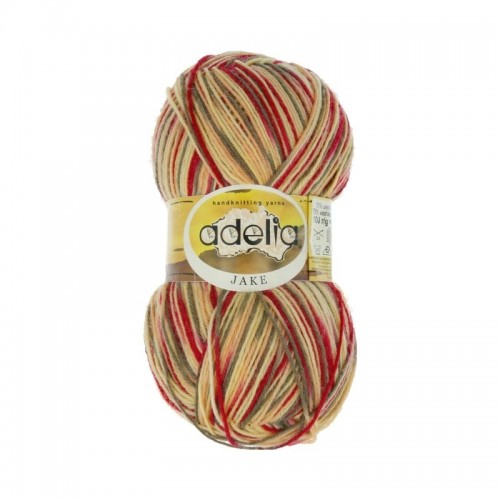 Пряжа ADELIA "JAKE"   75\% шерсть, 25\% нейлон   5 шт. х  100 г  400 м ± 15 м №09 т.желтый/т.красный/т.зеленый/оранжевый