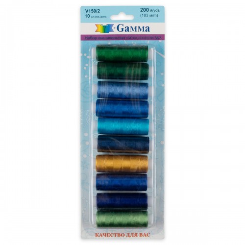 Нитки для вышивания "Gamma"   ассорти   V150/2   100\% вискоза   10 цв. x  183 м  200 я  СК/Уценка Набор №1