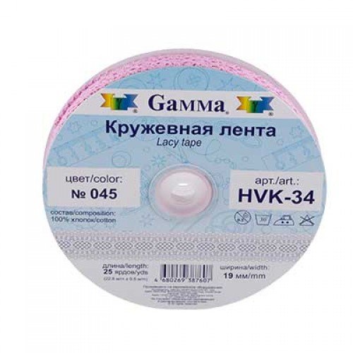 "Gamma"   кружевная лента   HVK-34   17 -  19 мм  22.8 м ± 0.5 м  СК/Распродажа №045 св-лиловый