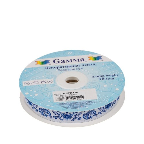 Лента жаккардовая 16 мм  "Gamma"   DBTRJ-81   10 м  отделочная белый/голубой
