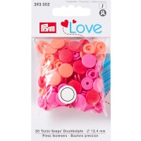 Кнопка "PRYM"   393002   PL Color Snaps   пластик  d 12.4 мм  30 шт. красный/розовый/оранжевый