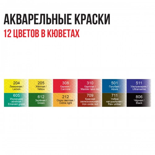 Краска акварель "VISTA-ARTISTA"   художественная, набор   VAWS-12   12 цв. .