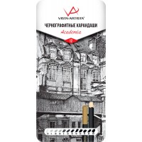 "VISTA-ARTISTA"   "Academia"   VAGPM-12   Чернографитные карандаши набор   заточенный   ассорти   2 х  12 шт. ассорти в металлической коробке
