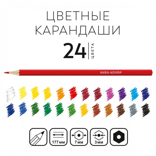 "Аква-колор"   "Изостудия"   IZO-CP24   Набор цветных карандашей   заточенный   4 х  24 цв. .