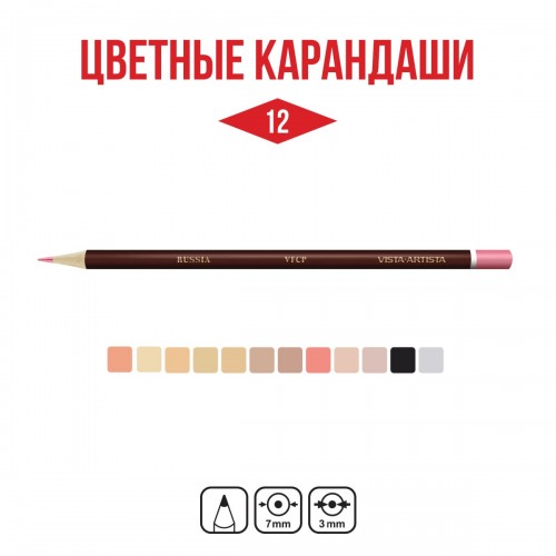 "VISTA-ARTISTA"   Fine   VFCPS-12   Набор цветных  карандашей Скинтонс   заточенный   8 х  12 цв. .