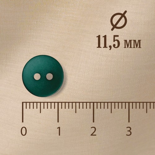 Пуговица P-001. 11.5 мм/2. изумруд 18-4835 (уп. 12 шт)
