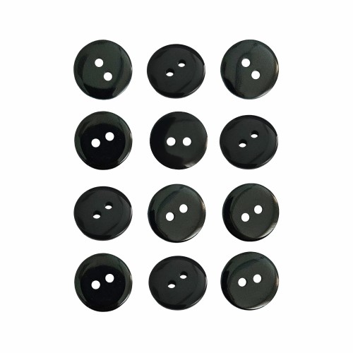 Пуговица P-002. 15 мм/2. черный глянцевый (уп. 12 шт)