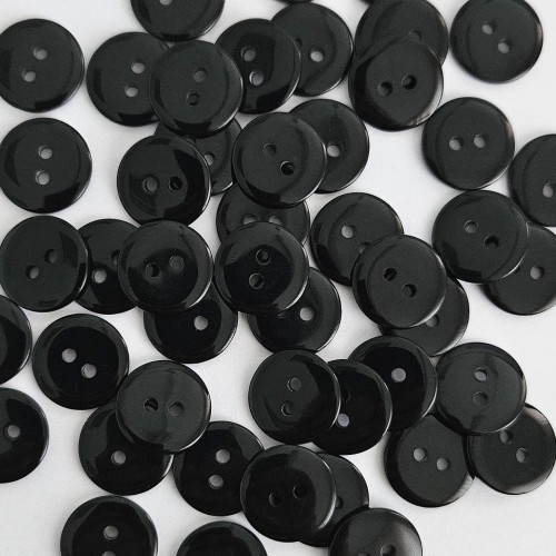 Пуговица P-002. 15 мм/2. черный глянцевый (уп. 12 шт)