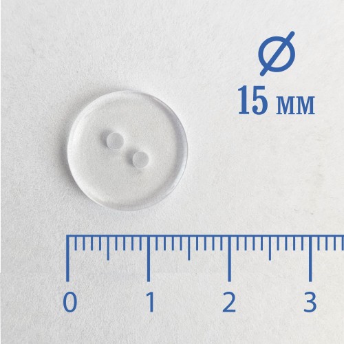 Пуговица P-002. 15 мм/2. прозрачный (уп. 12 шт)