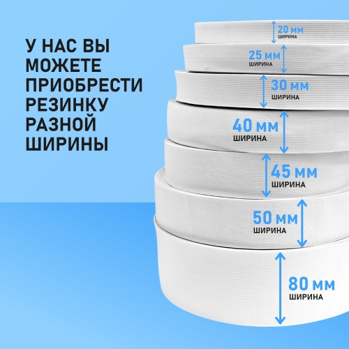 Резинка вязаная 25 мм белый (уп. 50 м)