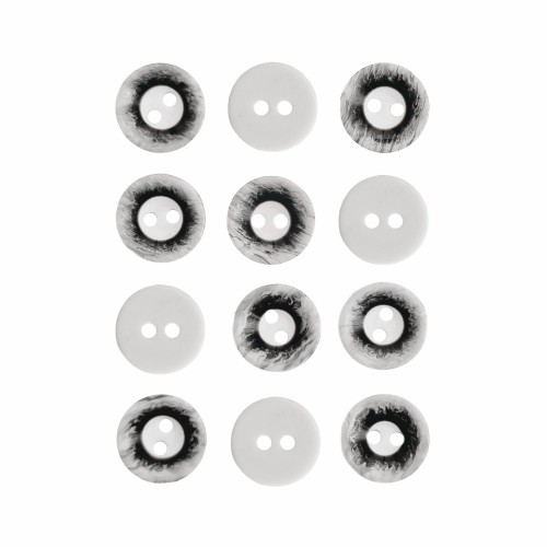 Пуговица P-A1008. 11.5 мм/2 белый-графит (уп. 12 шт)