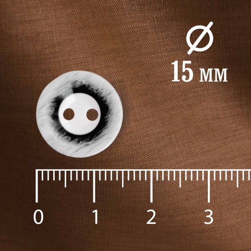 Пуговица P-A1008. 15 мм/2 белый-графит (уп. 12 шт)