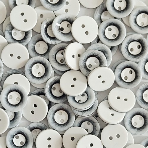 Пуговица P-A1008. 15 мм/2 белый-графит (уп. 12 шт)